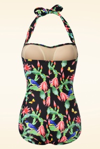 Esther Williams - Tropical One Piece Halter Swimsuit in Black 3