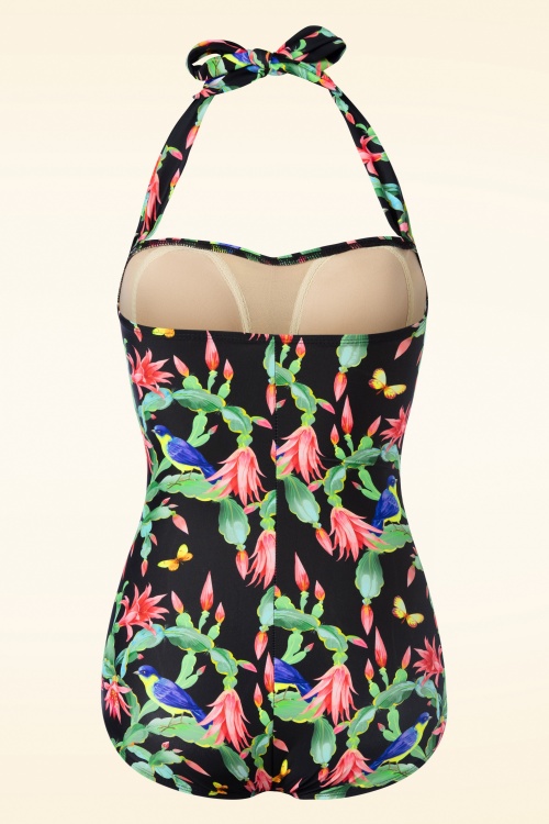 Esther Williams - Tropical One Piece Halter Swimsuit in Black 3