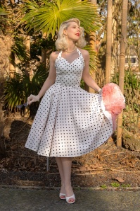 Topvintage Boutique Collection - Topvintage exclusive ~ Bettie Polkadot Swing Dress in Off White