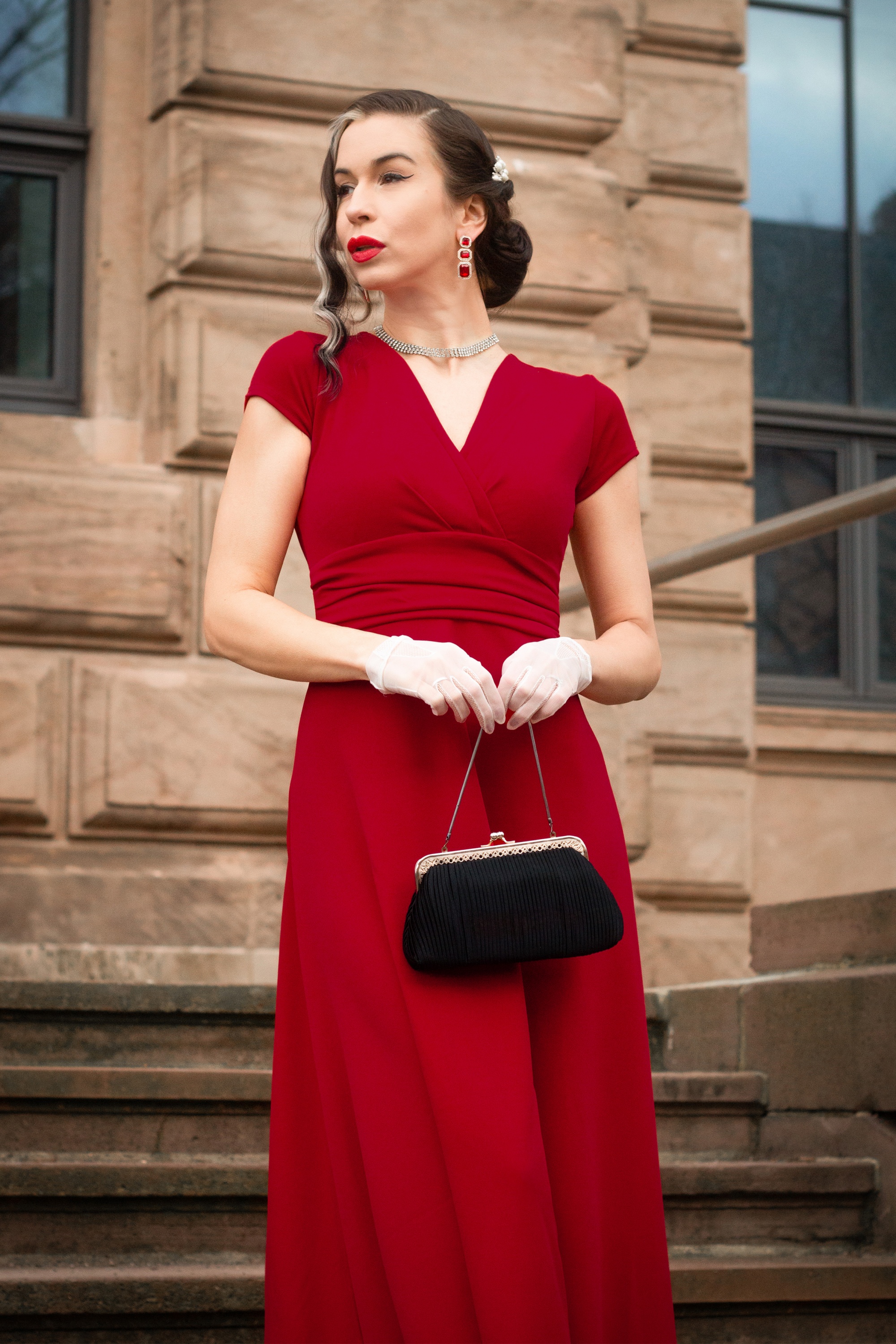 Vintage Chic for Topvintage - Rinda maxi-jurk in lippenstiftrood