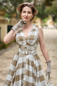 Miss Candyfloss - Marcella Sadie Checkered Swing Dress en Sable 3