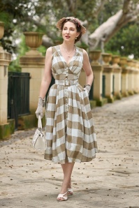 Miss Candyfloss - Marcella Sadie Checkered Swing Dress in Sand