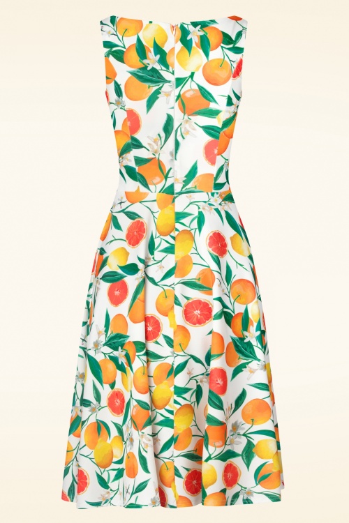 Vintage Chic for Topvintage - Orange ans Lemons  swing jurk in wit 3