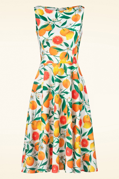 Vintage Chic for Topvintage - Orange and Lemons Swing Dress en Blanc