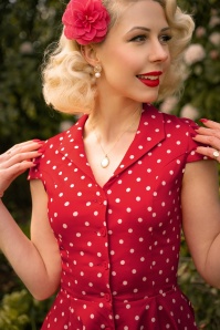 Topvintage Boutique Collection - Exclusief TopVintage ~ Angie Polkadot Swing jurk in rood 2