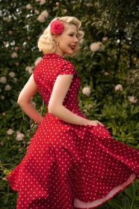Topvintage Boutique Collection - Exclusief TopVintage ~ Angie Polkadot Swing jurk in rood 4