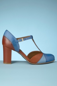 La Veintinueve - Magnolia Leather T-Strap Pumps in Blue and Brown 2