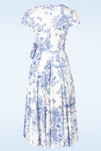 Vintage Chic for Topvintage - Layla floral swing jurk in wit en blauw 3