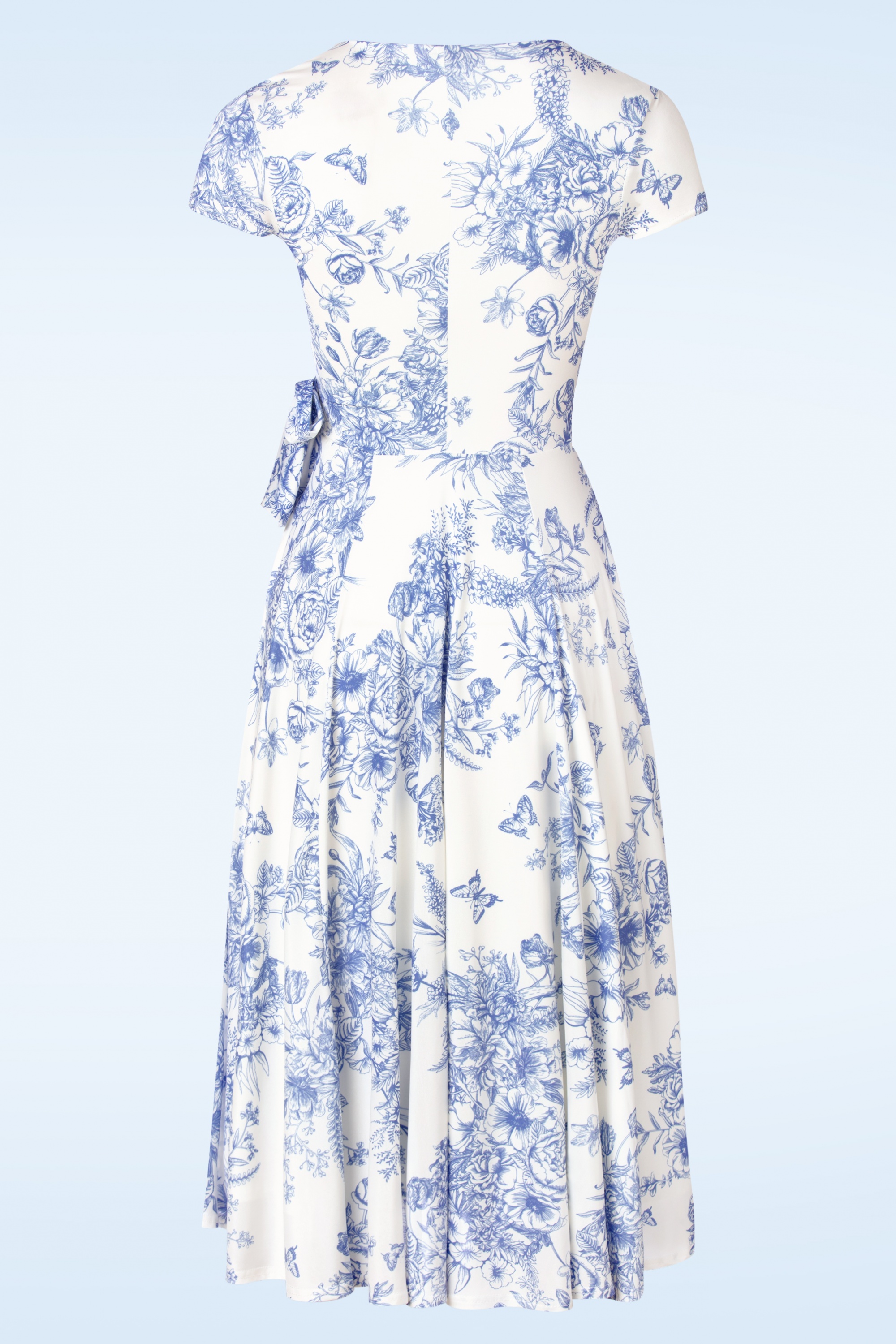 Vintage Chic for Topvintage - Layla Floral swing jurk in wit en blauw 3