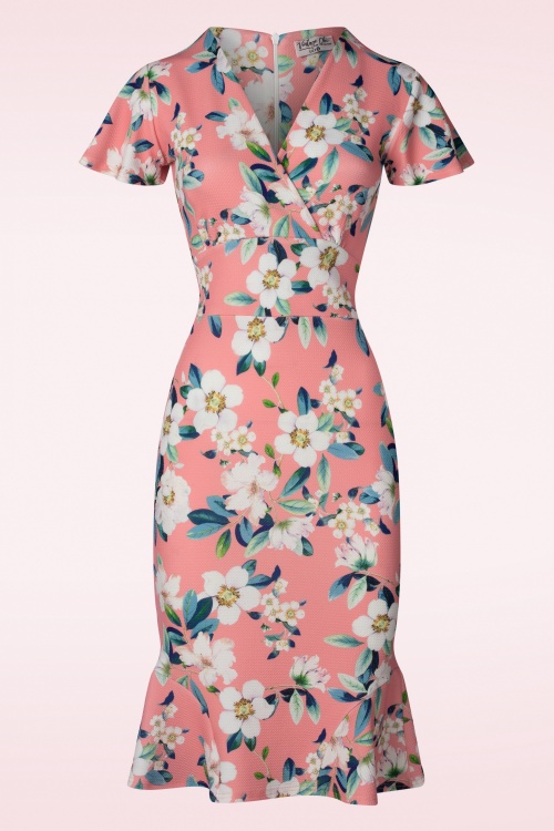 Vintage Chic for Topvintage - Katie Floral Pencil Dress in Peach 2
