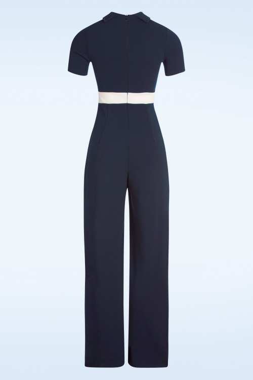 Vintage Chic for Topvintage - Jessi jumpsuit in marineblauw en wit 2