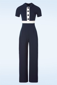 Vintage Chic for Topvintage - Jessi jumpsuit in marineblauw en wit