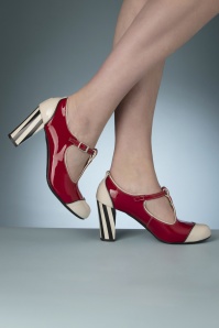 Nemonic - Madison Patent Leather T-Strap Pumps in Red  4