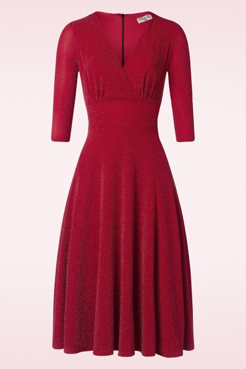 Vintage Chic for Topvintage - Gloria glitter swing jurk in rood