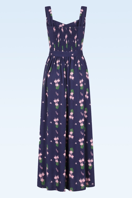 Collectif Clothing - Soraya Vintage Potpourri Maxi Kleid in Blau 2