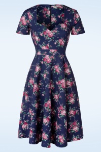 Vintage Chic for Topvintage - Trinny Floral Swing Dress en Bleu Marine