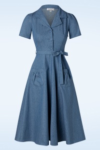 Very Cherry - Revers Midi Dress en Bleu Denim Clair
