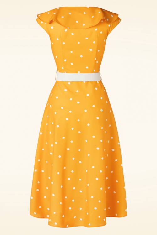 Vixen - Dotty Wide Collar Midi Dress in Curry Yellow 2