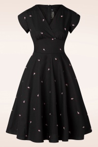 Vixen - Rose Embroidered Swing Dress in Black