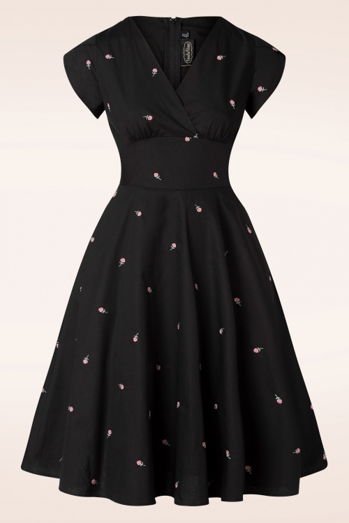 Rose Embroidered Swing Dress in Black