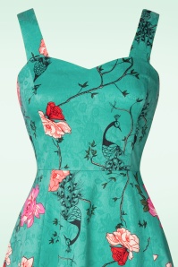 Banned Retro - Peacock Rose Swing Dress in Teal 2