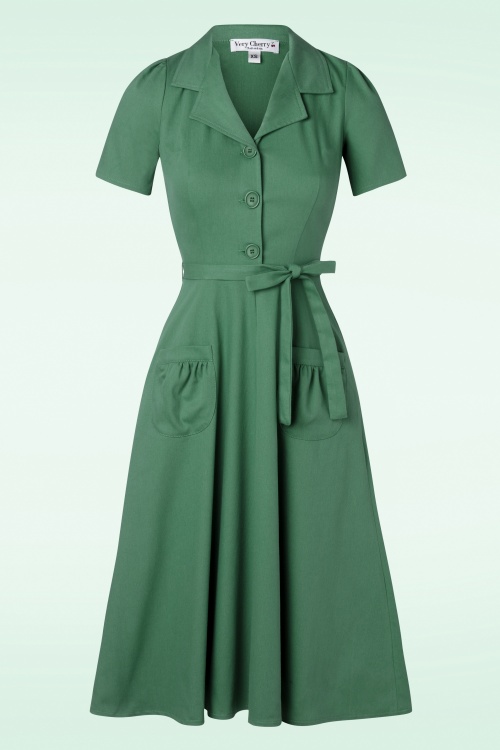 Very Cherry - Revers Midi Delfino Denim Dress in Jade 2