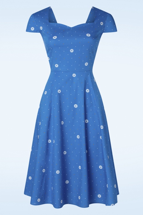 Banned Retro - Daisy Spot Swing Dress en Bleu