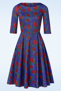Topvintage Boutique Collection - Exklusiv bei Topvintage ~ Adriana Florales Langarm Swing Kleid in Dunkelblau