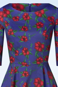 Topvintage Boutique Collection - Topvintage exclusive ~ Adriana Floral Long Sleeve Swing Dress Années 50 en Bleu Foncé 5
