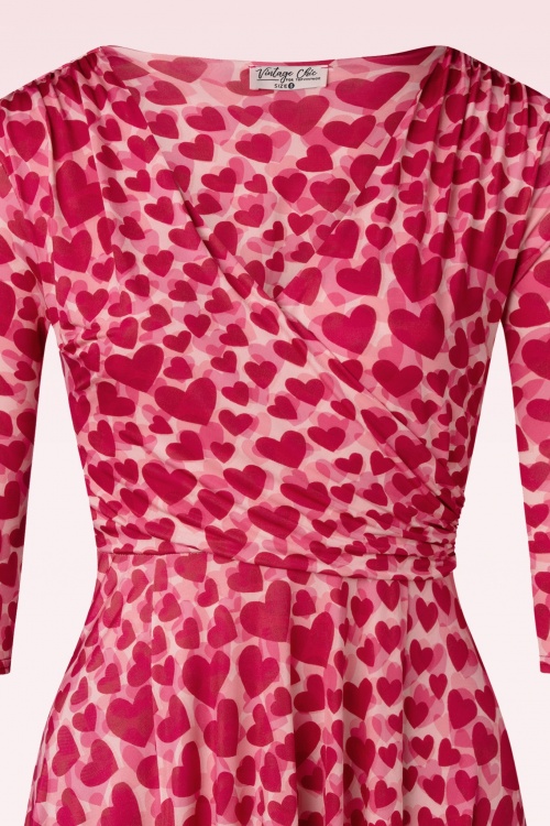 Vintage Chic for Topvintage - Ditsy Heart Swingjurk in rood en roze 2