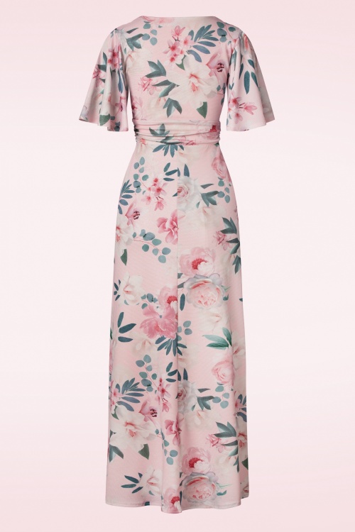 Vintage Chic for Topvintage - Eleanor floral glitter maxi jurk in roze 2