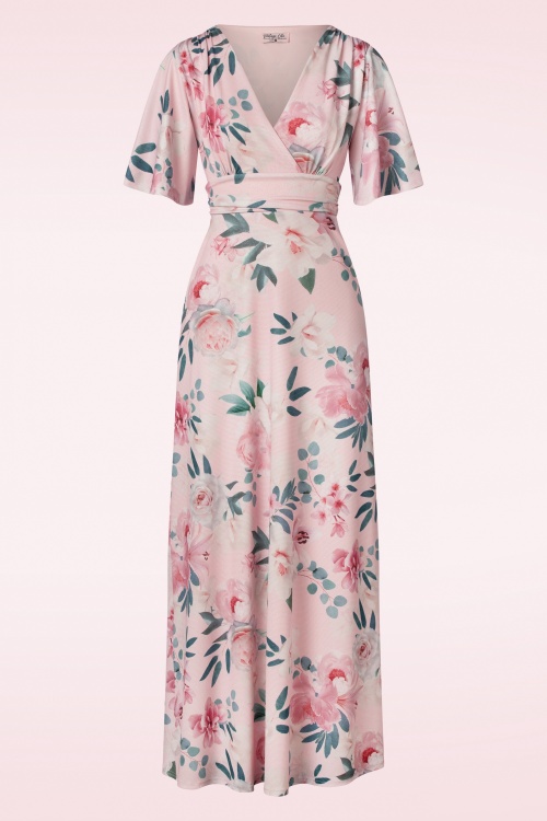 Vintage Chic for Topvintage - Eleanor floral glitter maxi jurk in roze