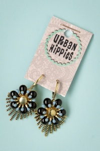 Urban Hippies - Raio Flower Earrings en Noir et Bleu 2