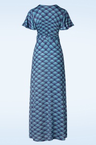 Vintage Chic for Topvintage - Jazzy Fan maxi overslag jurk in paars en blauw 2