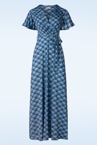 Vintage Chic for Topvintage - Jazzy Fan maxi overslag jurk in paars en blauw