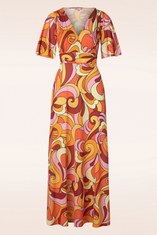 Vintage Chic for Topvintage - Helene Cross Over Maxi Dress in Pink Orange