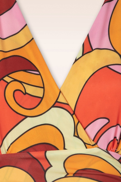 Vintage Chic for Topvintage - Helene maxi overslag jurk in roze oranje 3