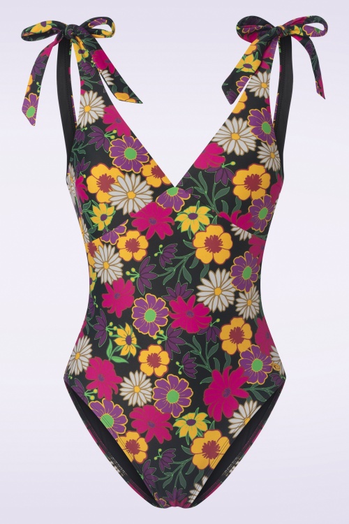 TC Beach - Bow Flower Power Badeanzug in Schwarz