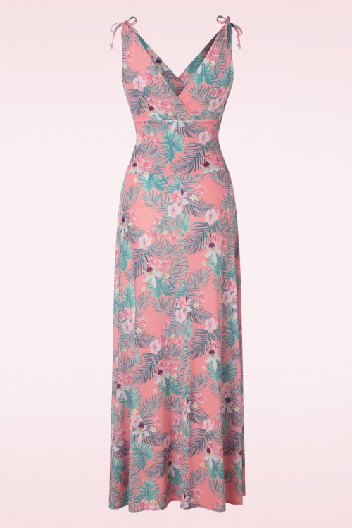 Vintage Chic for Topvintage - Griechisches Tropical Maxi Kleid in Pink 3