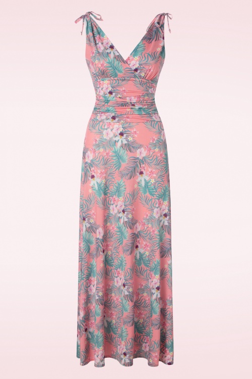 Vintage Chic for Topvintage - Grecian tropical maxi jurk in roze