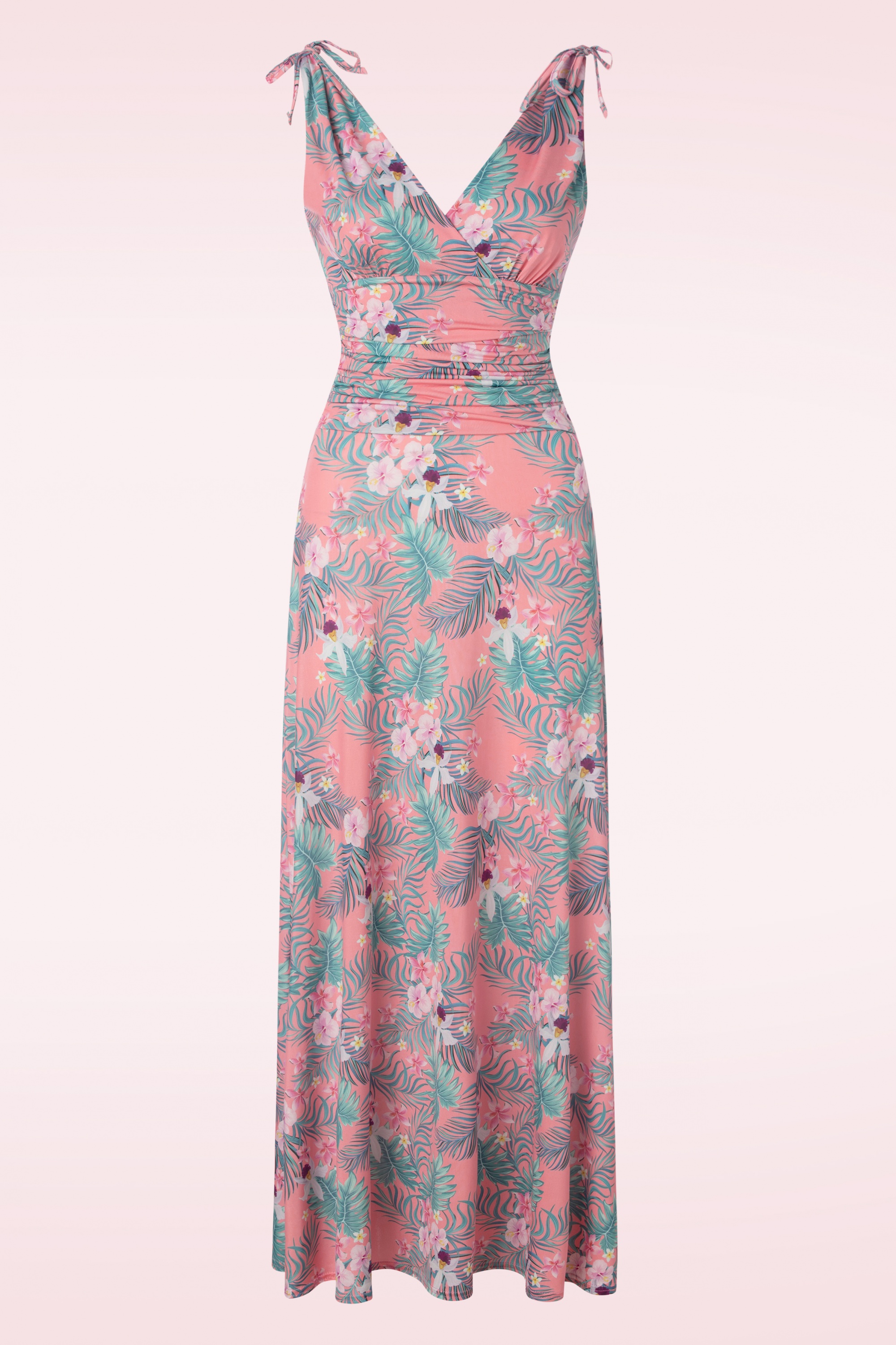 Vintage Chic for Topvintage - Grecian tropical maxi jurk in roze