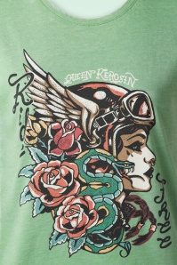 Queen Kerosin - Snake Girl T-Shirt in Seegrün 2