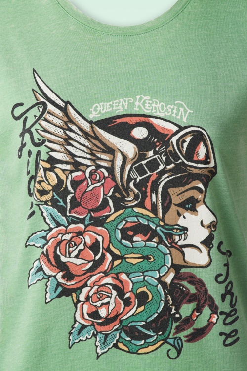 Queen Kerosin - Snake Girl T-Shirt  Années 50 en Vert Lac 2