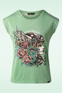 Queen Kerosin - Snake Girl T-Shirt  Années 50 en Vert Lac