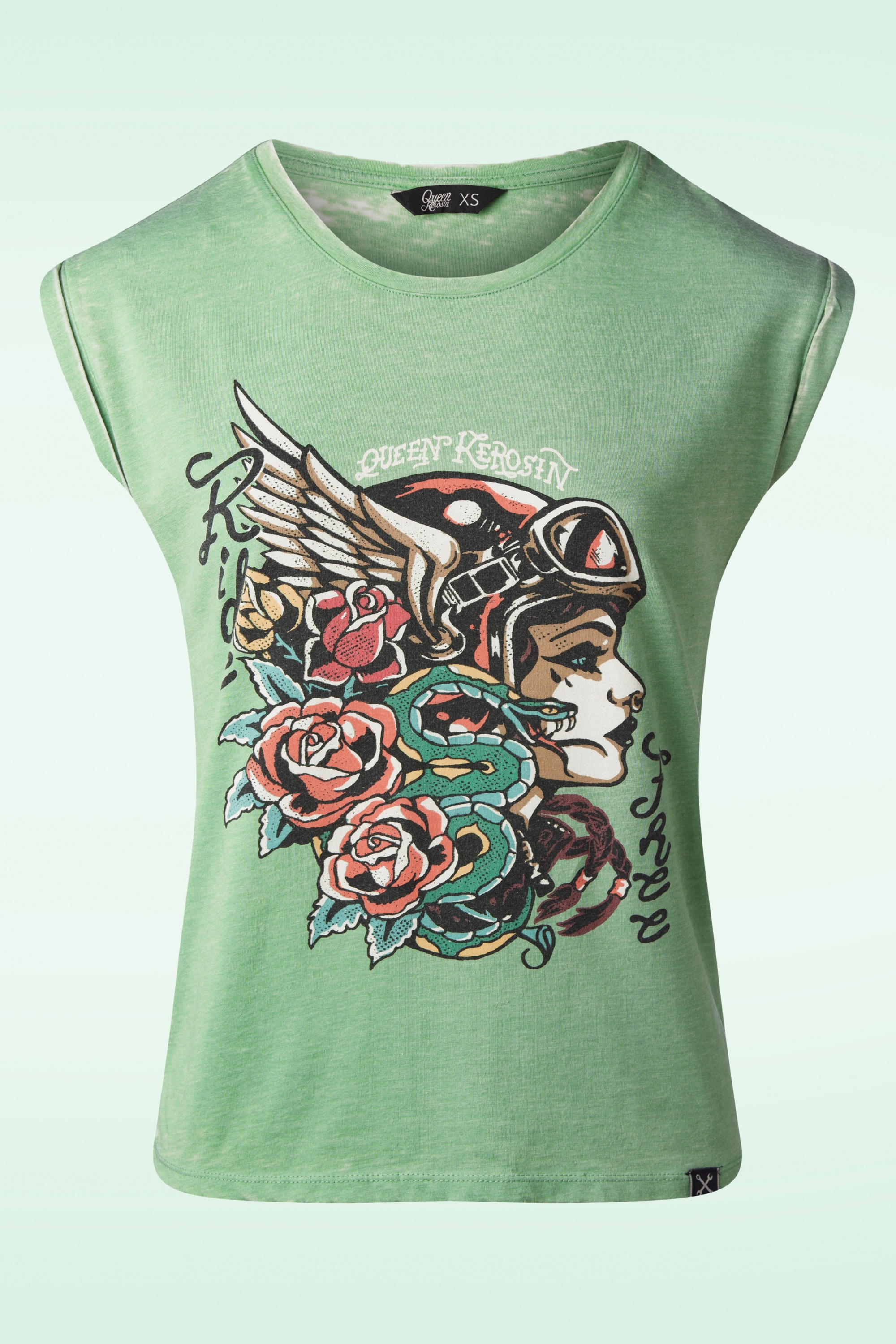 Queen Kerosin - Snake Girl T-shirt in meergroen