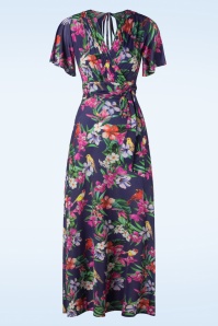 Collectif Clothing - Alberta Spring Floral Dress Années 40 en Bleu Marine