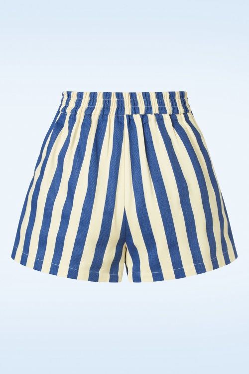 Louche - Hilton Deck Striped Shorts in White and Blue 2