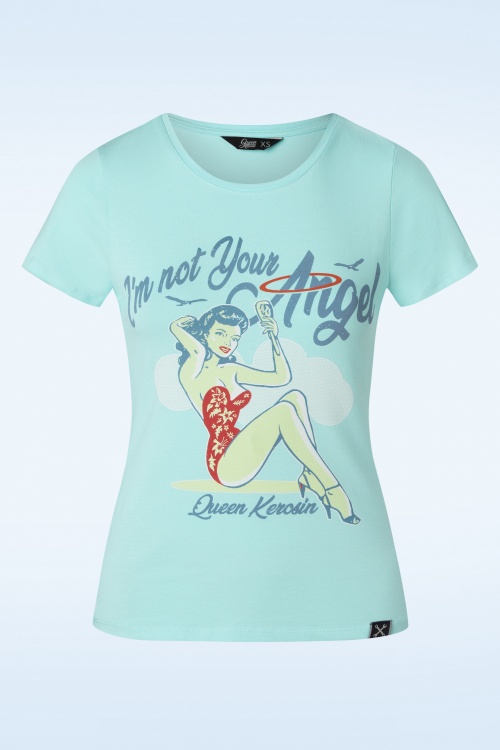 Queen Kerosin - T-shirt I'm Not Your Angel en Bleu Ciel