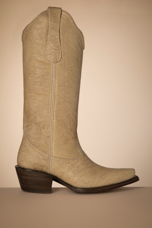 La Pintura - Gabriela Leather Western Boots in Dark Ivory