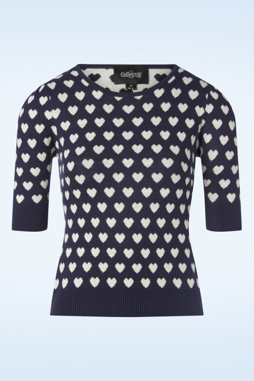 Collectif Clothing - Chrissie Heart Knitted Top in Navy